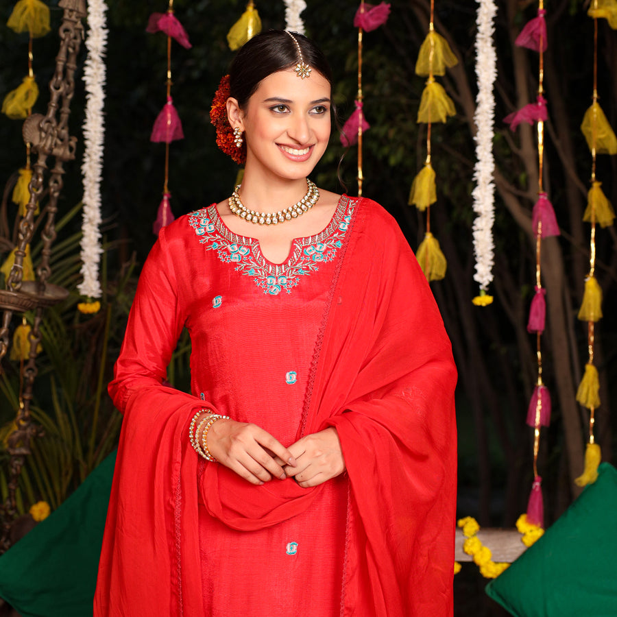 RED NEW MUSLIN SUIT SET
