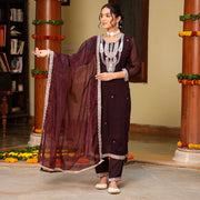 Roohaniyat elegant wine suit set