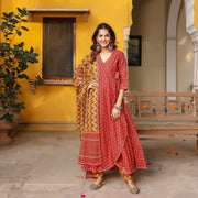 Red floral angrakha suit set