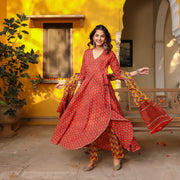 Red floral angrakha suit set