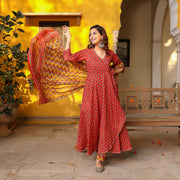 Red floral angrakha suit set