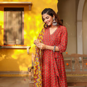 Red floral angrakha suit set