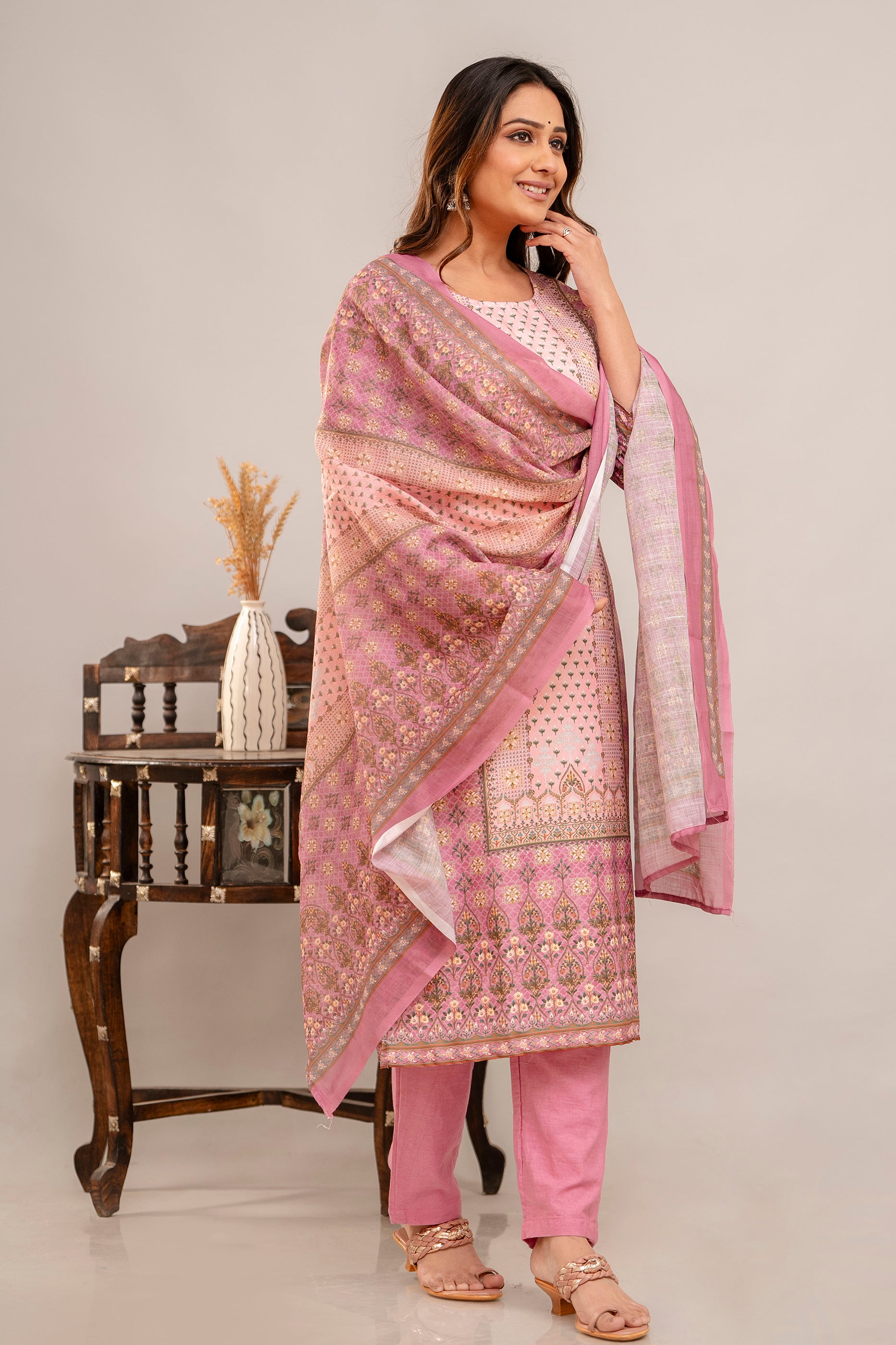 PINK SUMMER PRINT SUIT SET