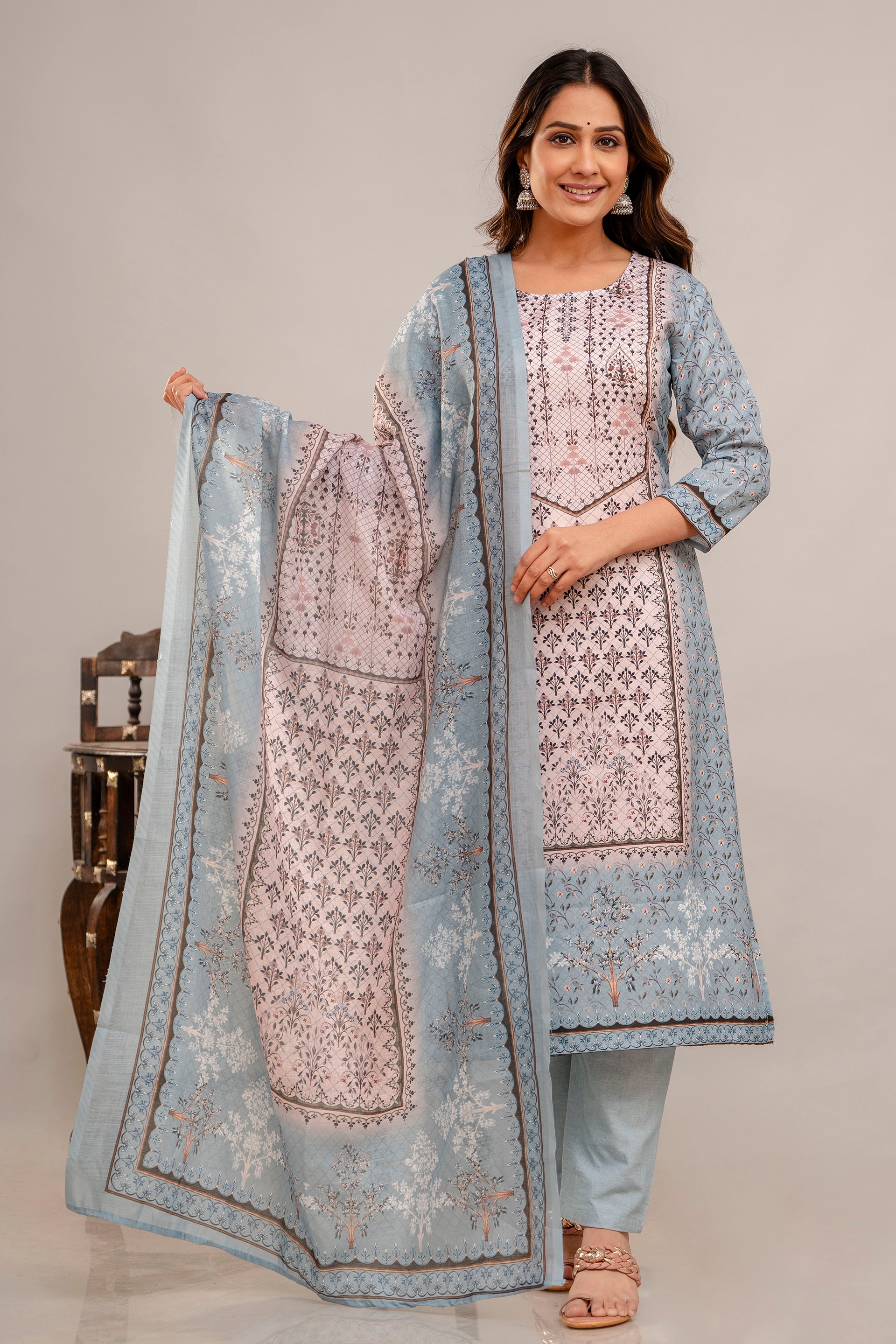 Summer print  Ice blue beautiful suit set