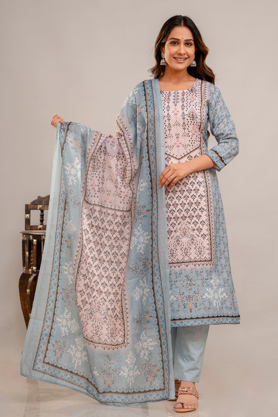 Summer print  Ice blue beautiful suit set