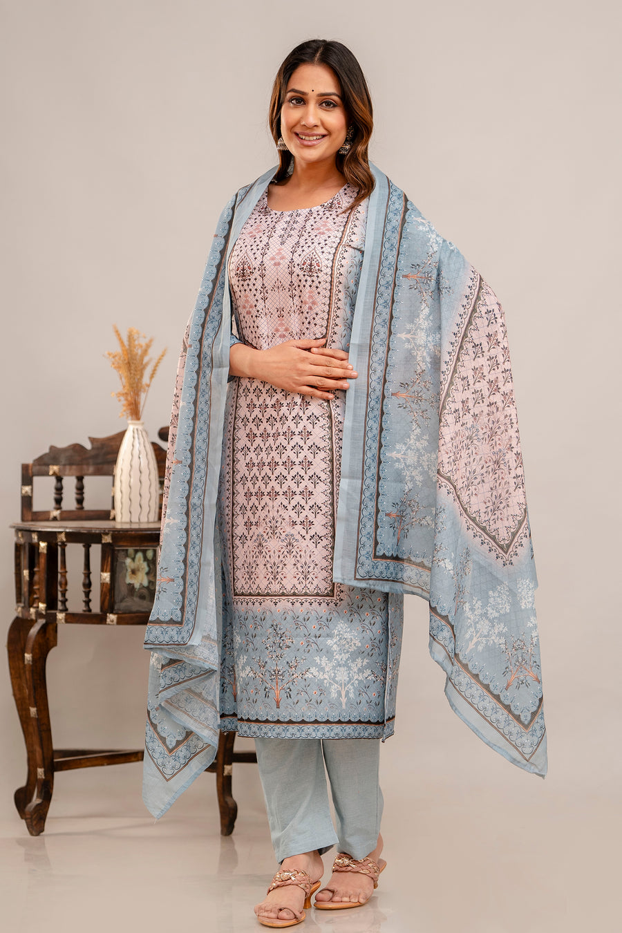 Summer print  Ice blue beautiful suit set