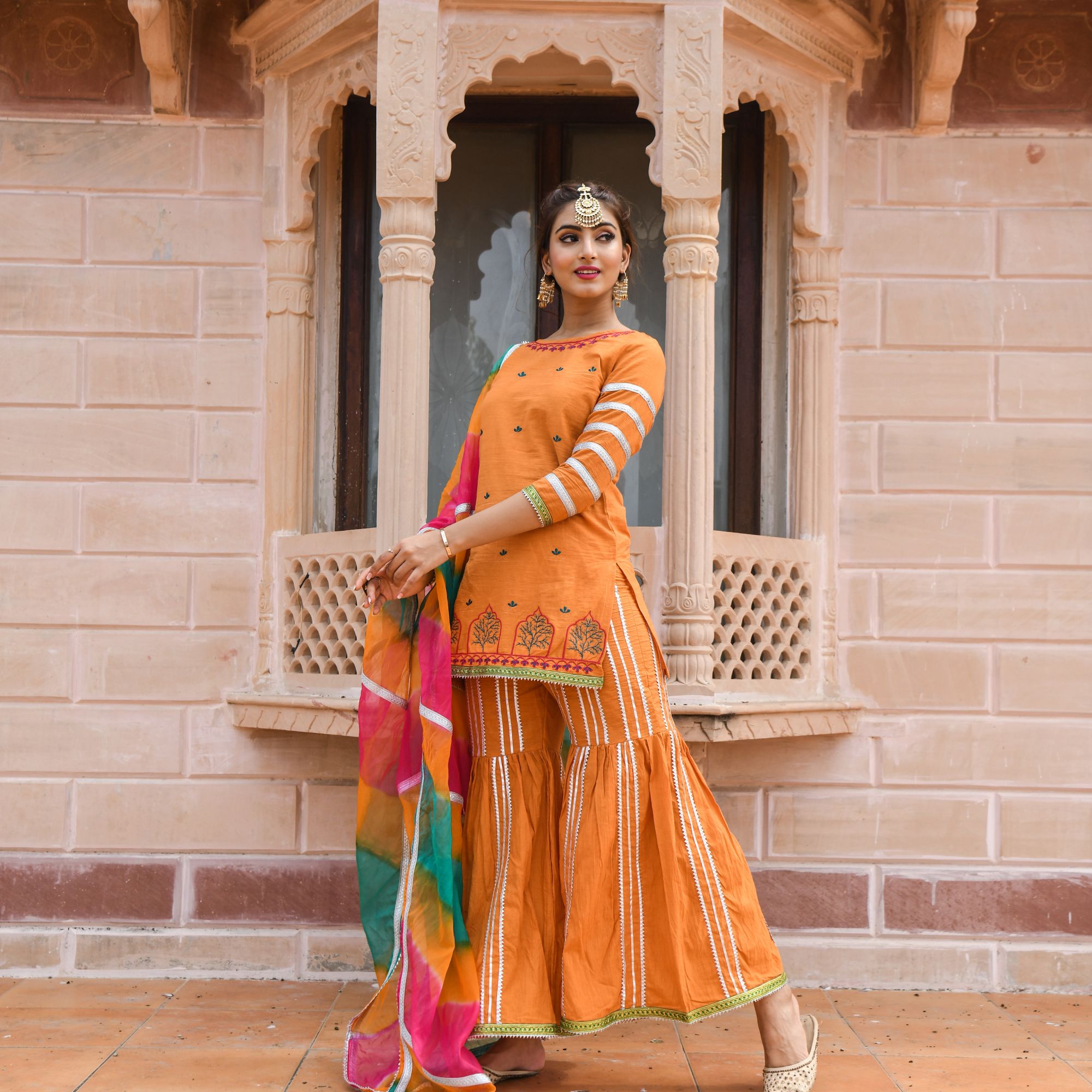 Orange Sharara Suit Set