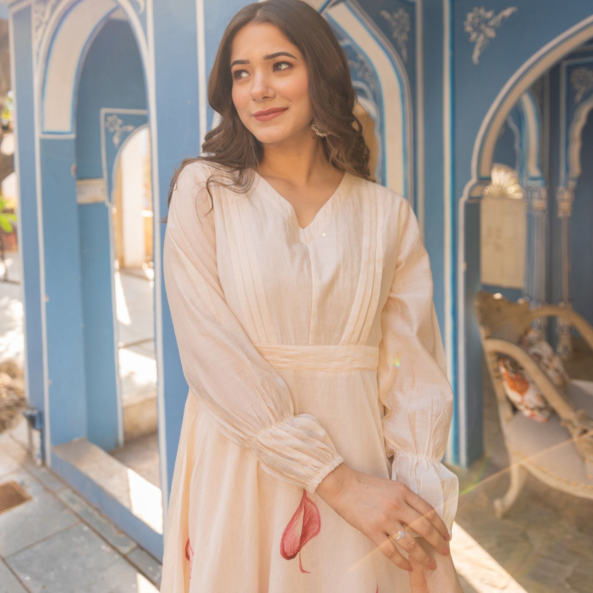 Hand Painted Organza Ethnic Dress