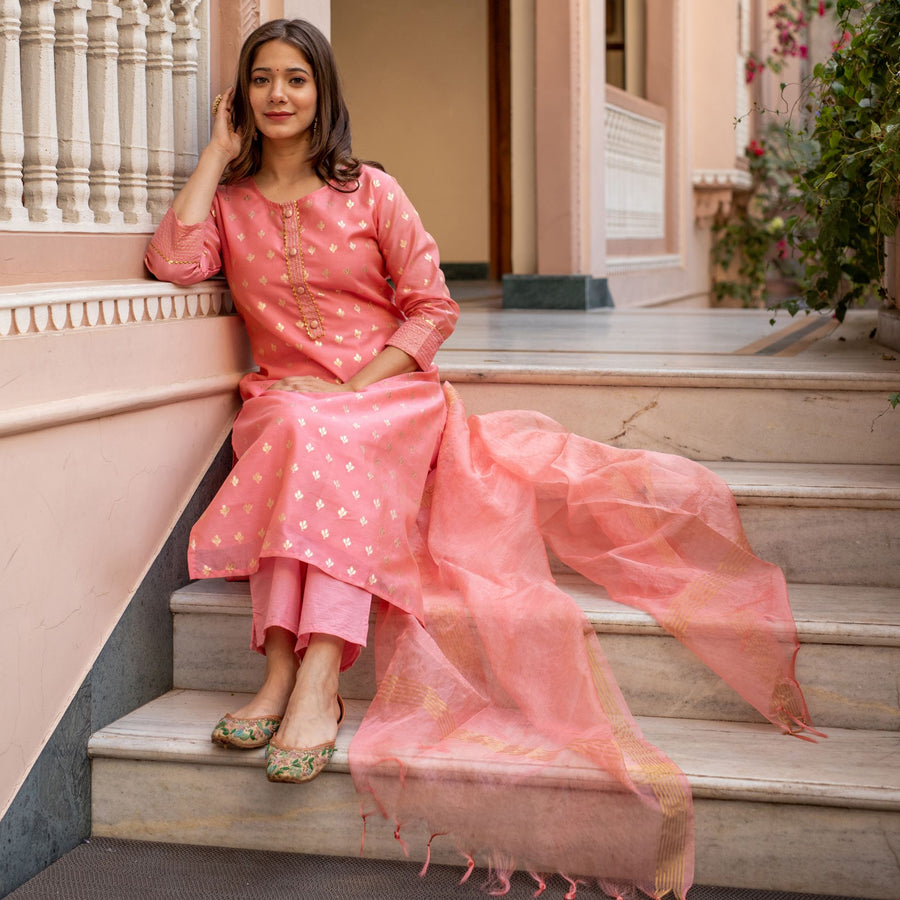 Pink Chanderi Suit Set