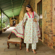 Sea Green Anarkali Muslin Suit Set