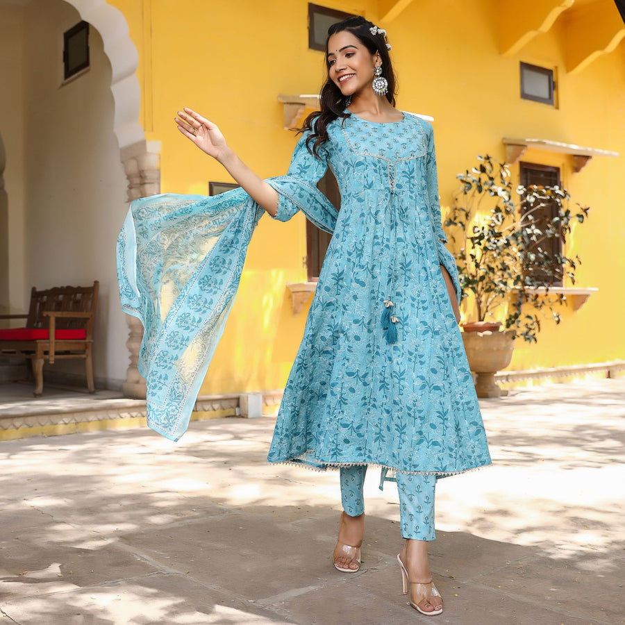 Powder Blue Anarkali Suit Set