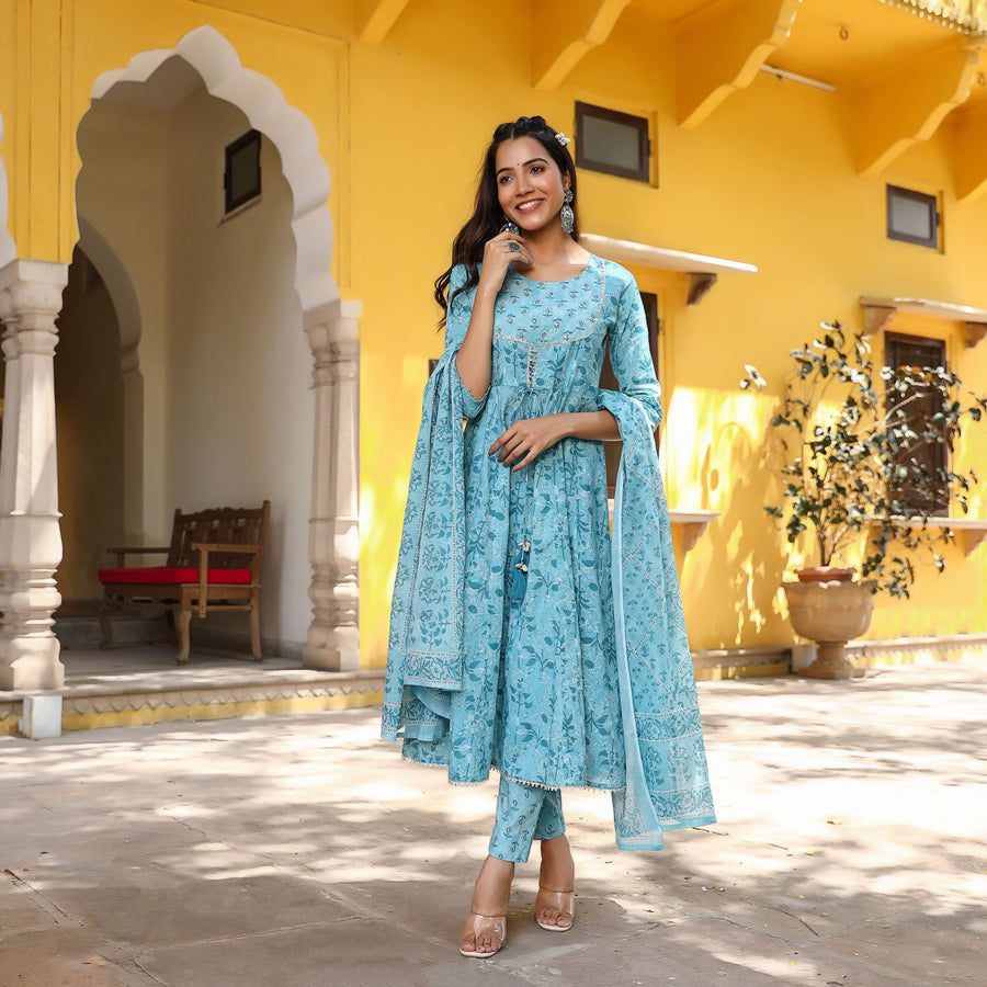 Powder Blue Anarkali Suit Set