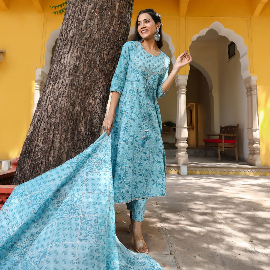 Powder Blue Anarkali Suit Set