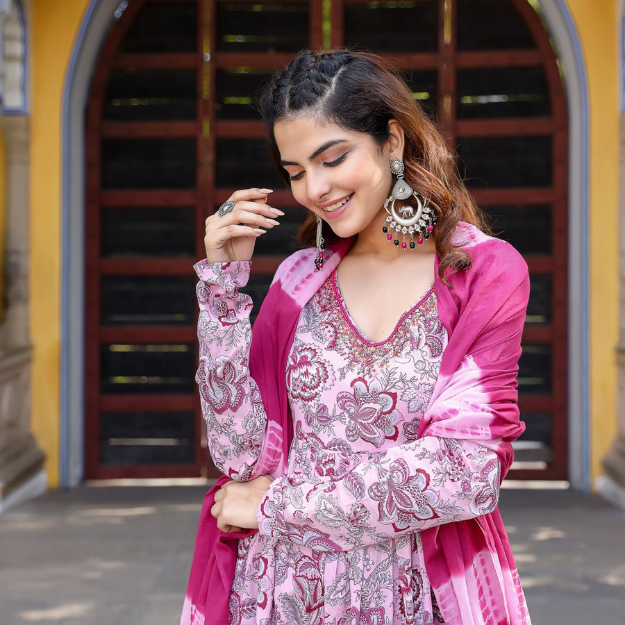 Rani Pink Festival Floral Suit Set