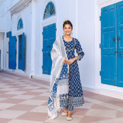 Blue Indigo Anarkali Suit Set