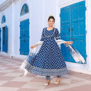 Blue Indigo Anarkali Suit Set