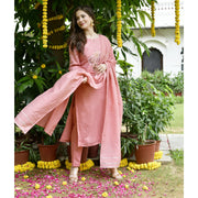 Pink Chanderi Embroidery Suit Set