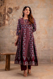 Women Ethnic Motifs Printed Pure Cotton Anarkali Kurta with Trouser & Dupatta