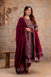 Women Ethnic Motifs Printed Pure Cotton Anarkali Kurta with Trouser & Dupatta