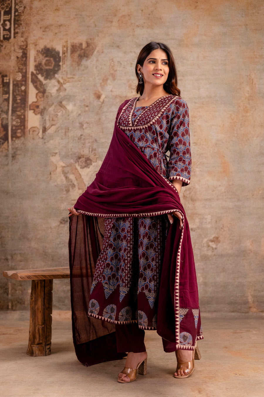 Women Ethnic Motifs Printed Pure Cotton Anarkali Kurta with Trouser & Dupatta