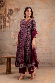 Women Ethnic Motifs Printed Pure Cotton Anarkali Kurta with Trouser & Dupatta