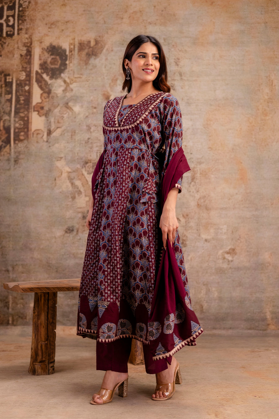 Women Ethnic Motifs Printed Pure Cotton Anarkali Kurta with Trouser & Dupatta