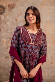 Women Ethnic Motifs Printed Pure Cotton Anarkali Kurta with Trouser & Dupatta