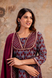 Women Ethnic Motifs Printed Pure Cotton Anarkali Kurta with Trouser & Dupatta