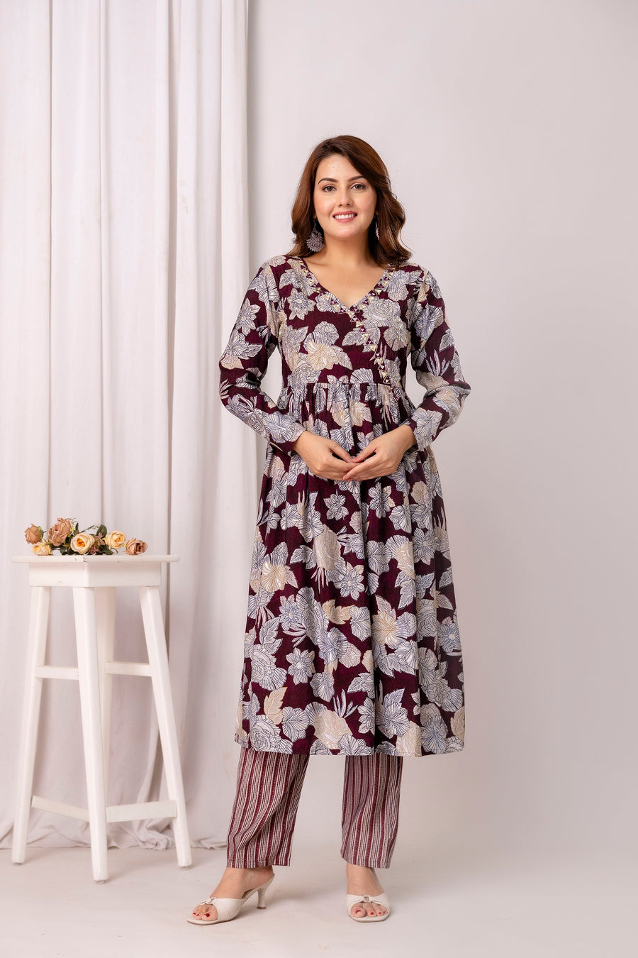 Floral Printed Modal Straight Kurta With Trousers & Dupatta