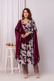Floral Printed Modal Straight Kurta With Trousers & Dupatta