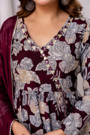 Floral Printed Modal Straight Kurta With Trousers & Dupatta