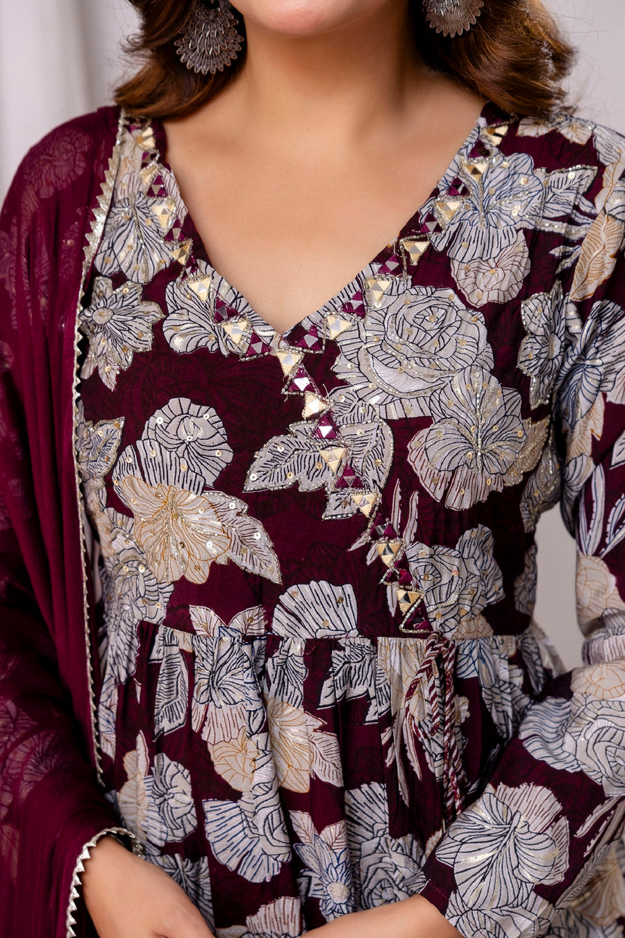 Floral Printed Modal Straight Kurta With Trousers & Dupatta