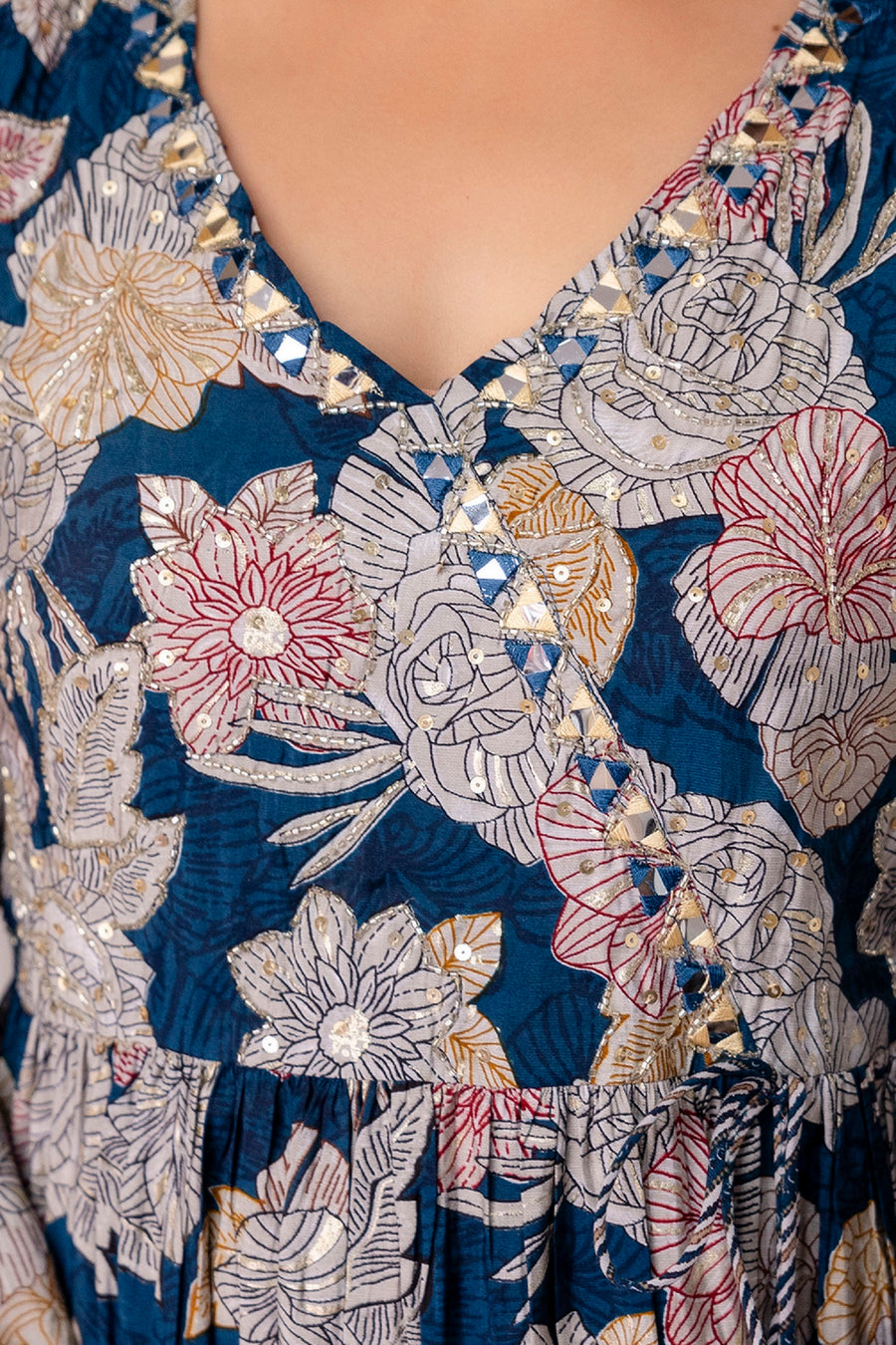 Floral Printed Cotton Silk Straight Kurta With Trousers & Dupatta