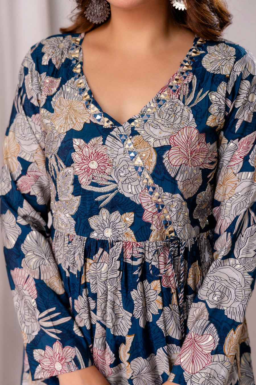 Floral Printed Cotton Silk Straight Kurta With Trousers & Dupatta