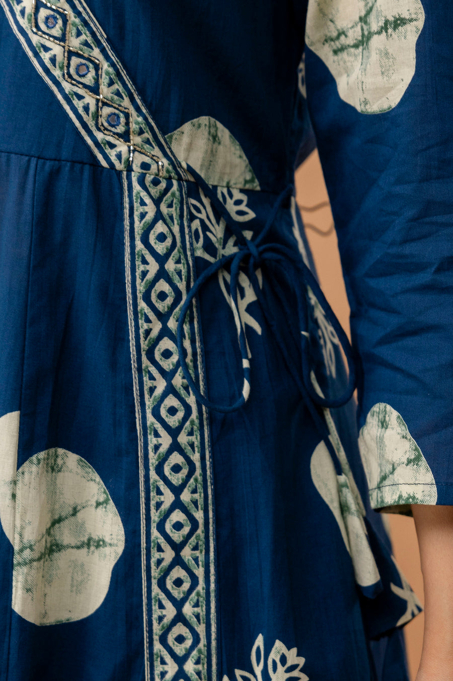Women Printed Angrakha Pure Cotton Kurta with Trousers & With Dupatta