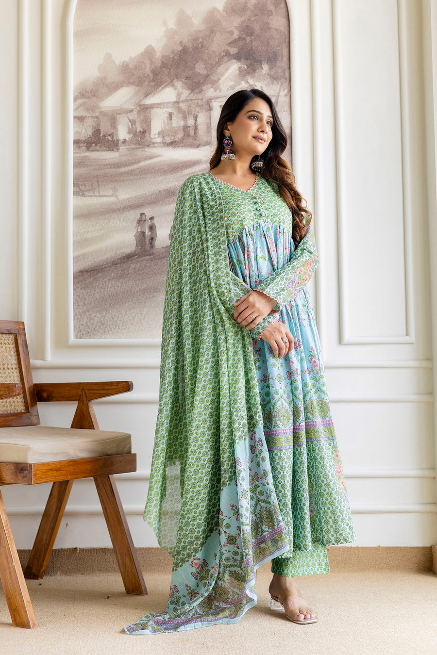 Women Floral Printed A-Line Kurta with Palazzos & Dupatta