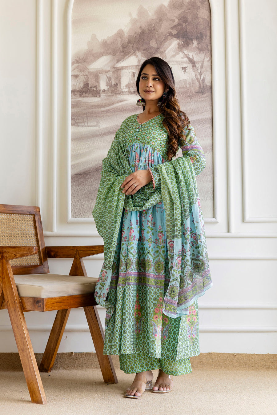 Women Floral Printed A-Line Kurta with Palazzos & Dupatta