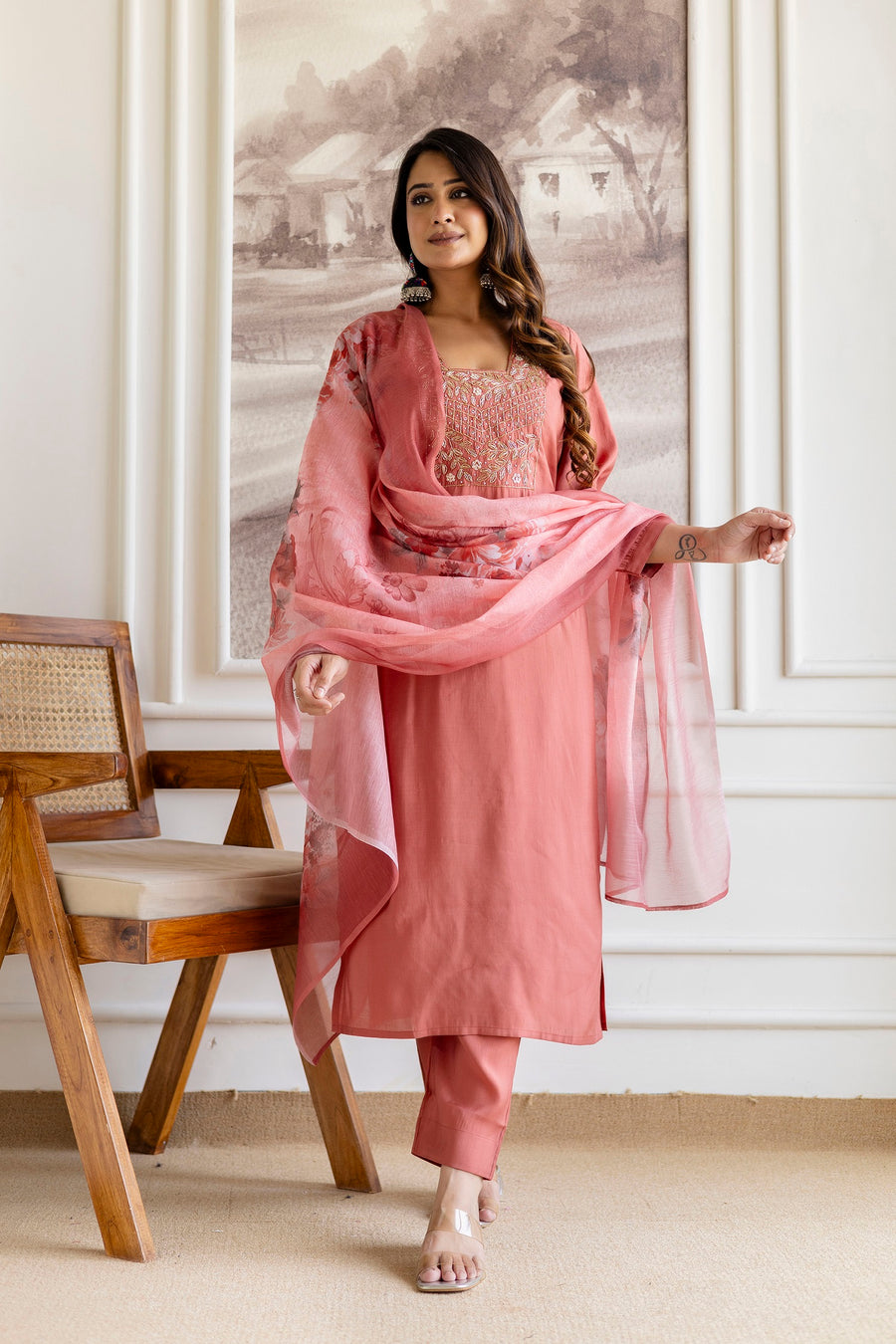 Women Floral Embroidered Kurta with Trousers & Dupatta