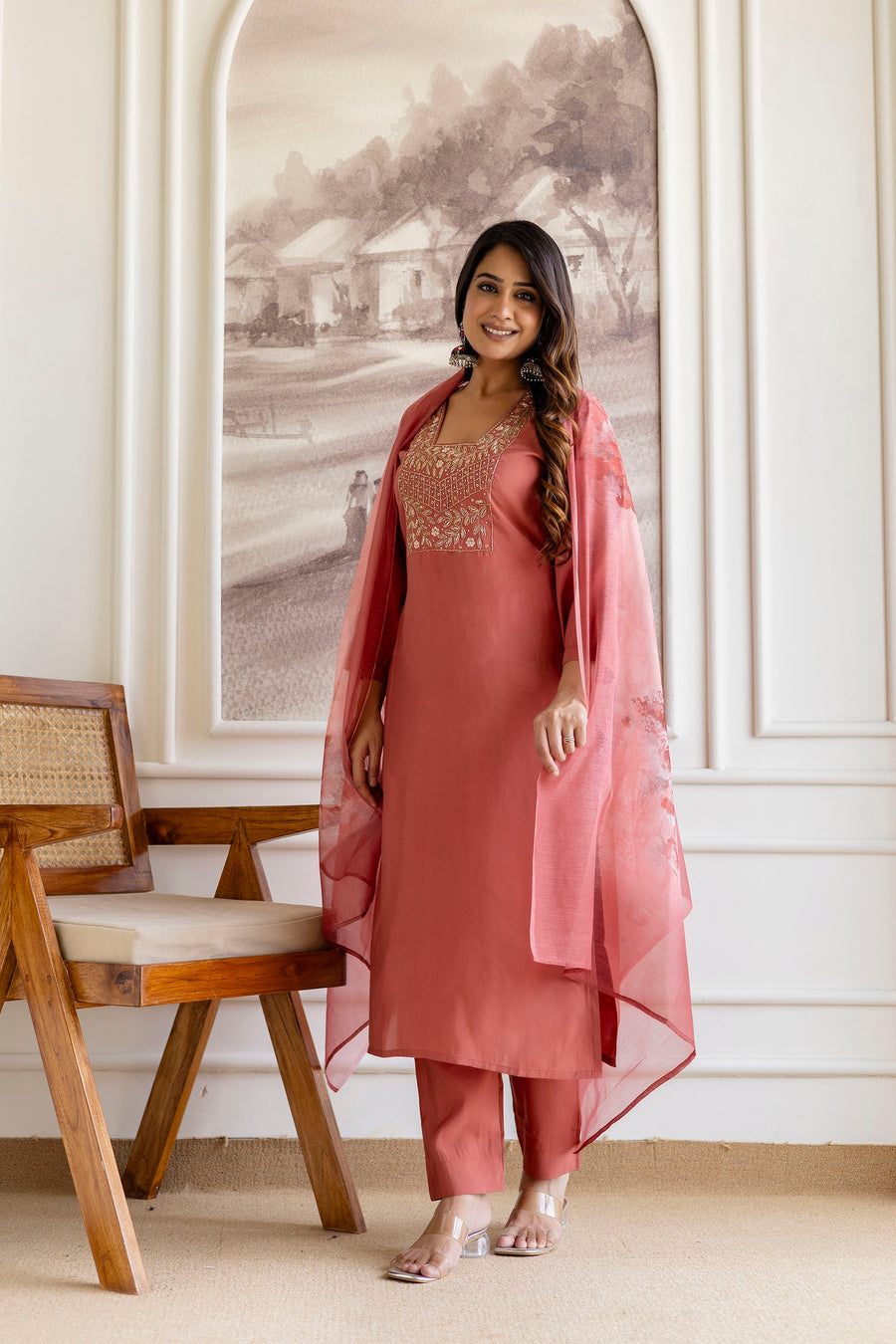 Women Floral Embroidered Kurta with Trousers & Dupatta
