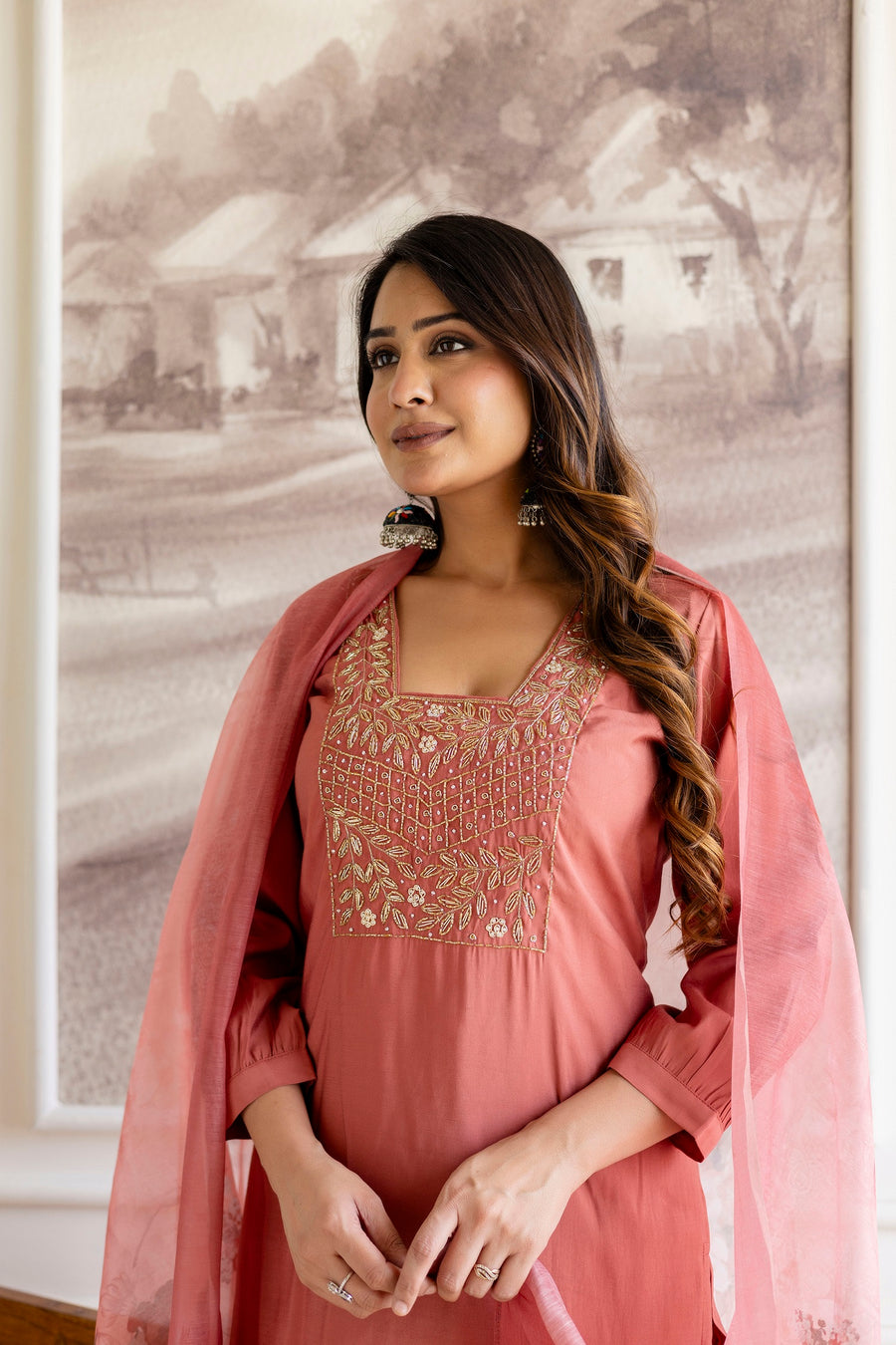 Women Floral Embroidered Kurta with Trousers & Dupatta