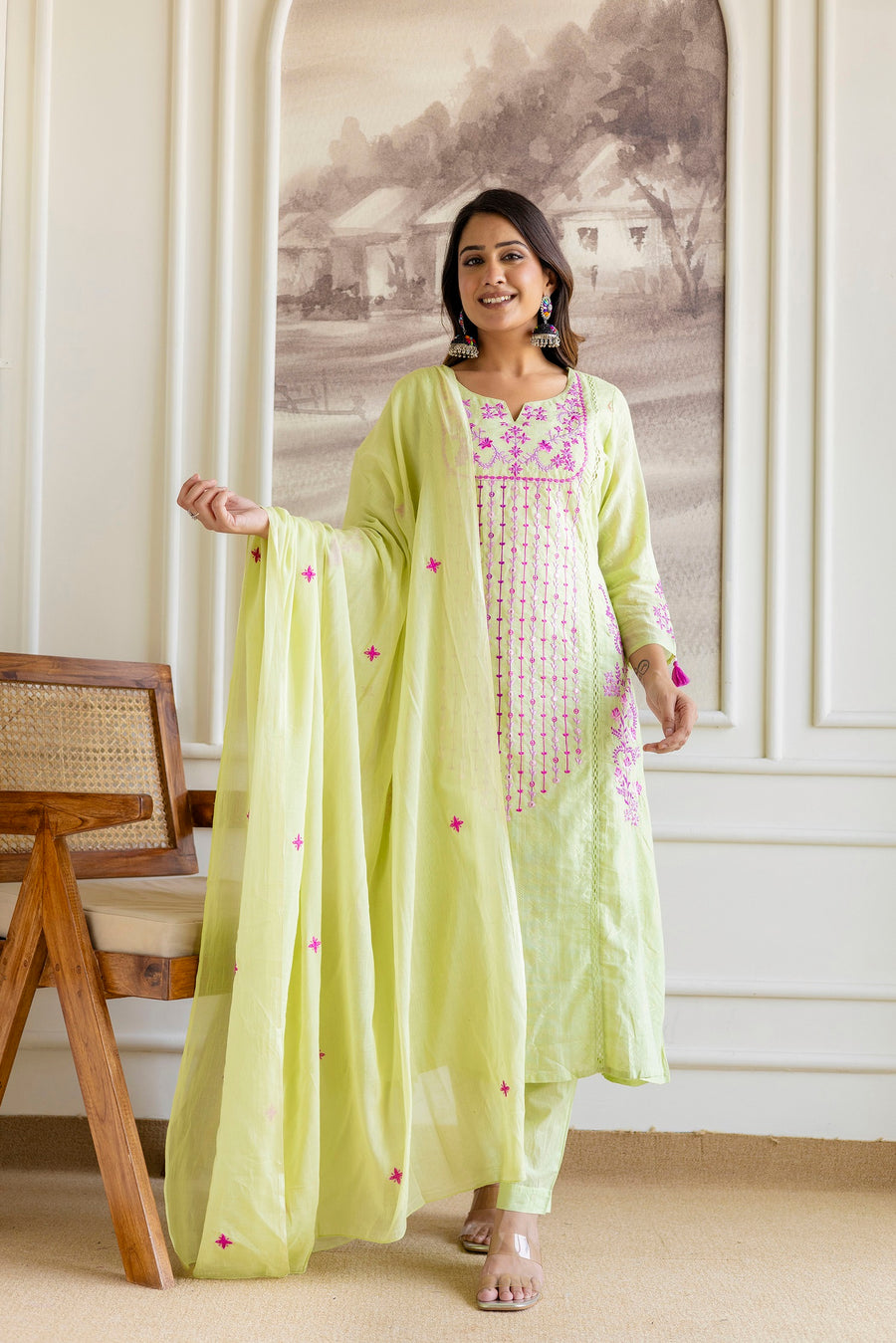 Women Ethnic Motifs Embroidered Kurta with Trousers & Dupatta