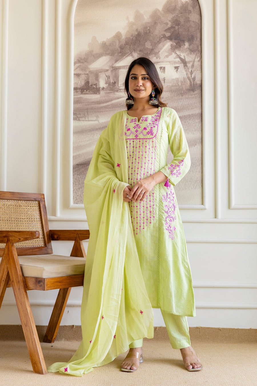 Women Ethnic Motifs Embroidered Kurta with Trousers & Dupatta
