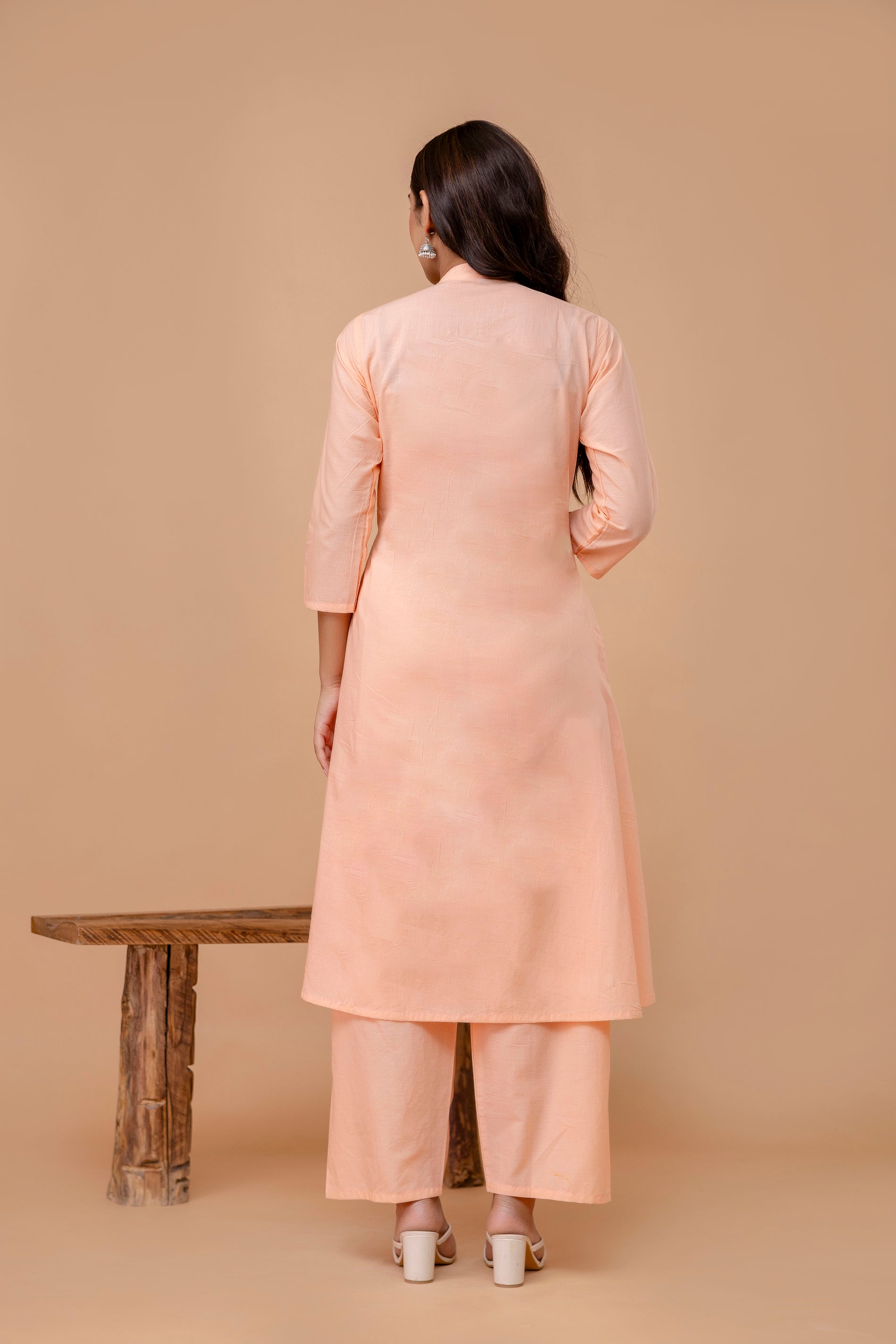 Floral Embroidered Thread Work Mandarin Collar Pure Cotton Kurta & Trouser