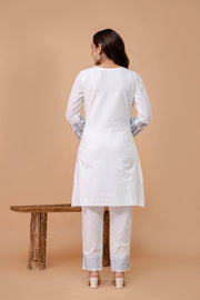 Women Floral Embroidered Cotton A-Line Kurta with Trousers & Dupatta