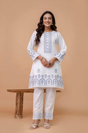 Women Floral Embroidered Cotton A-Line Kurta with Trousers & Dupatta