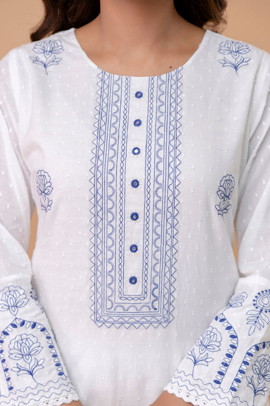 Women Floral Embroidered Cotton A-Line Kurta with Trousers & Dupatta
