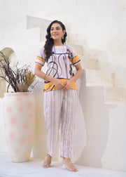 Printed Round Neck Top With Trousers Co-Ords