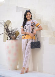 Printed Round Neck Top With Trousers Co-Ords