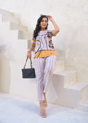 Printed Round Neck Top With Trousers Co-Ords