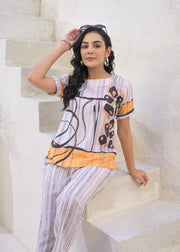 Printed Round Neck Top With Trousers Co-Ords